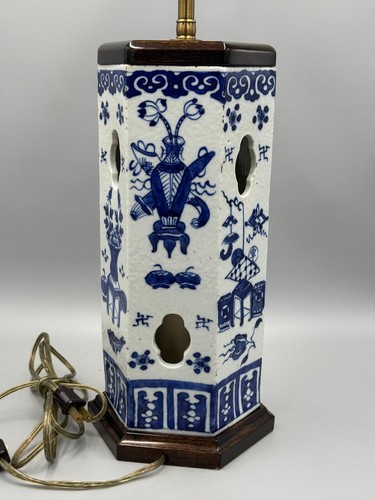 Antique 19th c Chinese Blue and White Porcelain Hat Vase into Lamp 23 " - Picture 3 of 10
