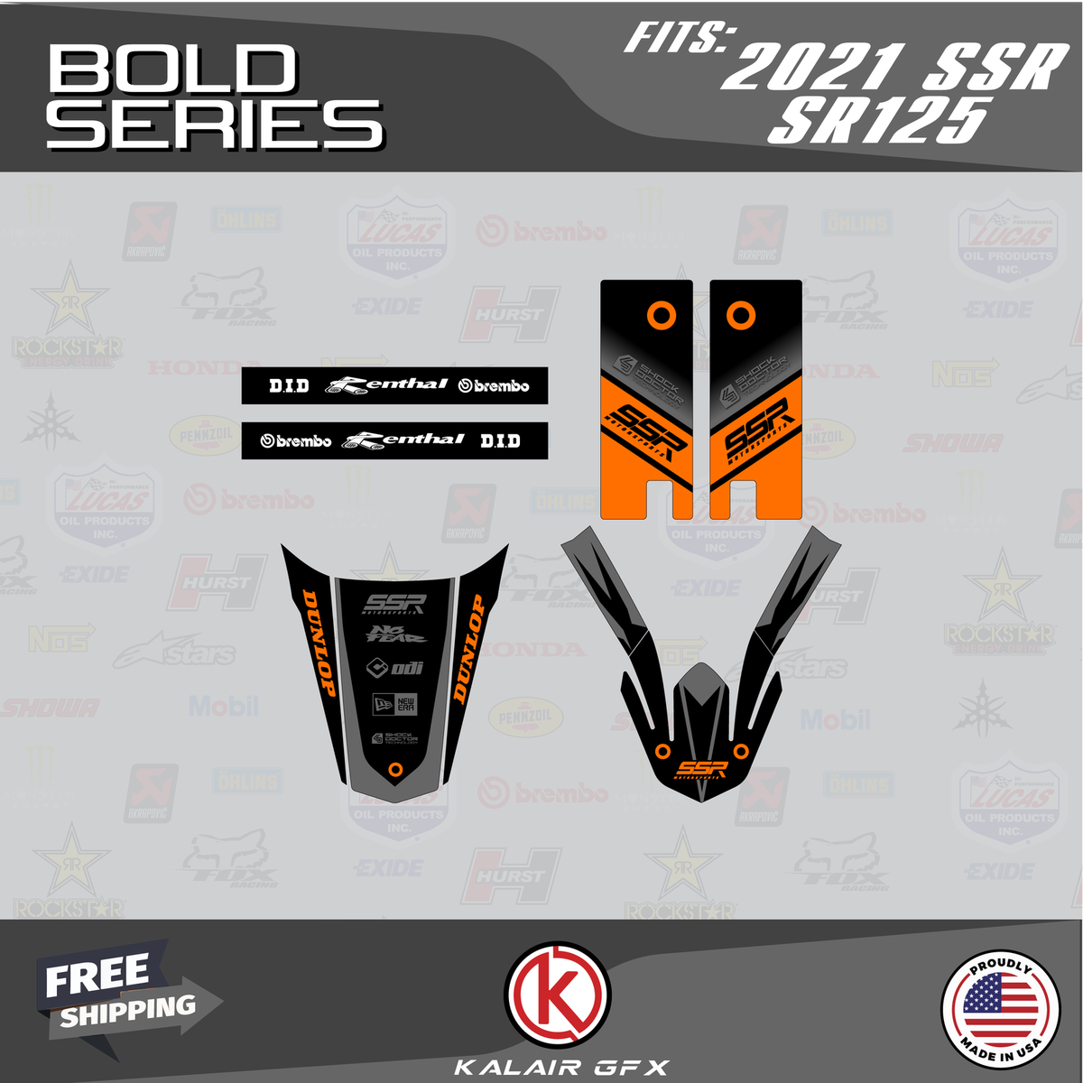 Kalair GFX Custom Graphics Kit For SSR Dirt Bikes - Bold Green Racing Decals, No Plastics Included