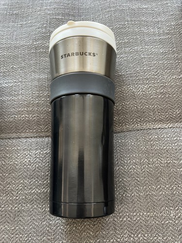 Starbucks Coffee Cup Insulated Travel Coffee Gunmetal 2 Tone White Top Stainless - 第 1/7 張圖片