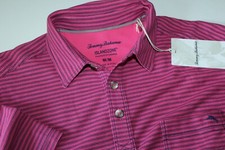 Tommy Bahama Polo Shirt Tropicool Del Rey Stripe Pink Pique SS New Medium M