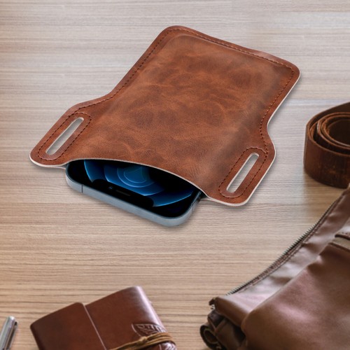 Men Vertical PU Leather Pouch with Waist Belt Loop Cell Phone Holster Wallet Bag - Picture 32 of 42