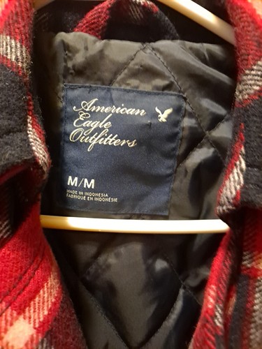 American Eagle Outfitters Red Blue Plaid Pea Coat Size M Women’s Quilted 2009 - Picture 3 of 6