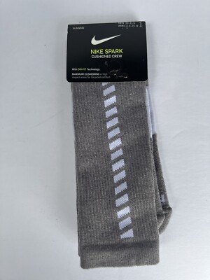 Nike Spark Running Cushioned Crew Socks Grey/White Men 10-11.5 Women 11.5-13
