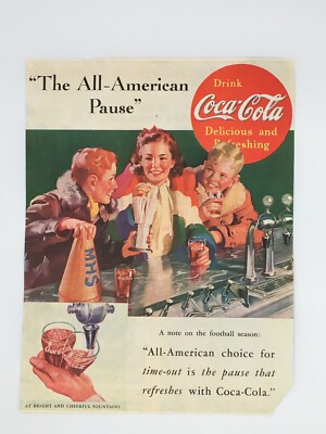 COCA COLA Ad Advertisement VINTAGE LIFE 1937 THE ALL-AMERICAN PAUSE  c387