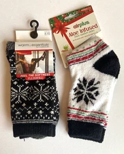 2 Pair Winter Crew Socks Airplus & Cuddl Duds Warm Essentials Layering Snowflake