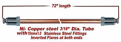 3/16 Ni-Copper brake line 72" length-Stainless 10mx1.0 fittings inverted flare