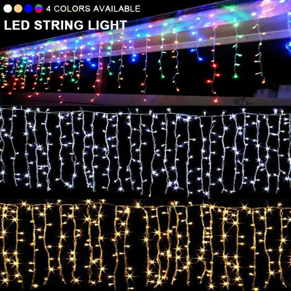 Christmas Lights Outdoor Decor 216LEDs Icicle Xmas Window Fairy Twinkly Plug In - Image 4 of 4