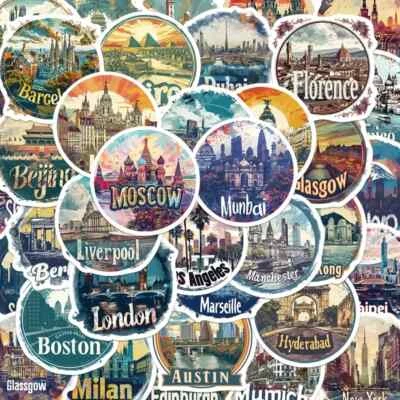 50 Pack of Cool World City Stickers for Laptop/Water Bottle/Phone Case