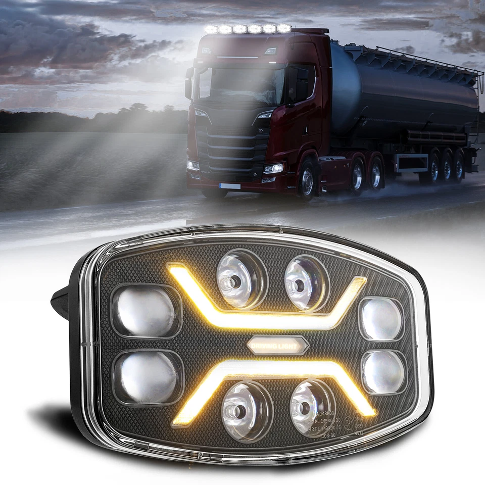10" LED Work Spot Light Bar Driving Lights White/Amber DRL IP68 For Scania Truck - Image 2 of 4