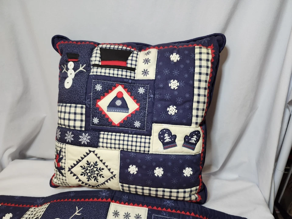 Blue Kohls Holiday Pillow (17"x17") & 35"x13" Table Runner Snowman Multi-pattern - Image 3 of 4