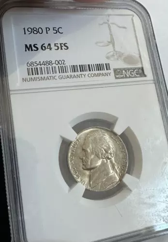 1980-P Jefferson NGC MS64 5FS 5c ~ Nice Coin with Near Full Steps!