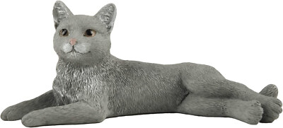 3 Inch Grey Cat Laying Hand Painted Mini Figurine Statue Sculpture *NEW ...