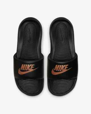 Women's Nike Victori One Slide Sandals Black Metallic Bronze