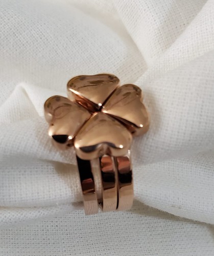 Women's 18K Gold Plated Rose Gold Heart Four Leaf Clover 3PCS Ring - Picture 11 of 13