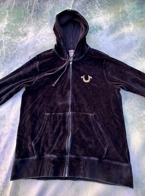 Vintage True Religion Men's Velour Full Zip Hoodie Size XL