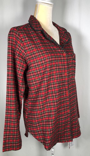 Sleep Sense Women Pajama Top Small Shirt Portuguese Flannel Red Lounge Plaid New - Picture 6 of 11
