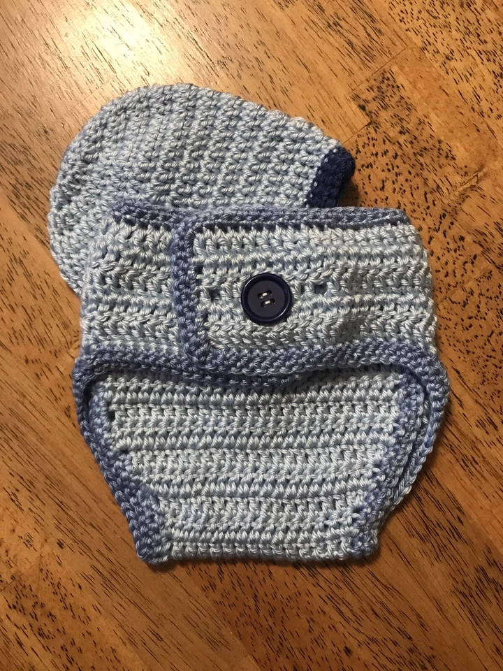 Baby Hat&Diaper Cover Set 3-6mo Pink-Blue-White-Purple-Cream, Crocheted Handmade - Image 4 of 4