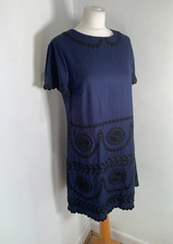 Boden embroidered shift dress 14 R VGC navy black lace classic