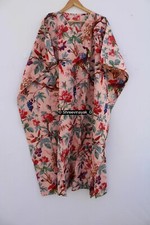 Indian Peach Long Bird Print Cotton Hippie Maxi Women Nightwear Caftan Dress