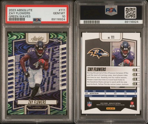 2023 ABSOLUTE ZAY FLOWERS ROOKIE GREEN WAVES /50 SSP RAVENS #111 RC PSA 10 POP 4 - Picture 3 of 7