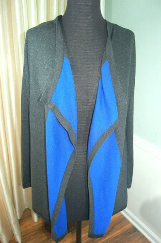 DANA BUCHMAN Charcoal Gray Blue Color Block Open Cardigan Sweater WOMEN'S Medium