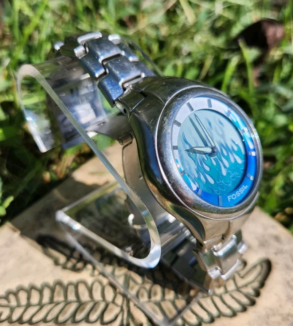 Rare Fossil Big Tic JR-8222 Blue Flame Animated Dial 39mm