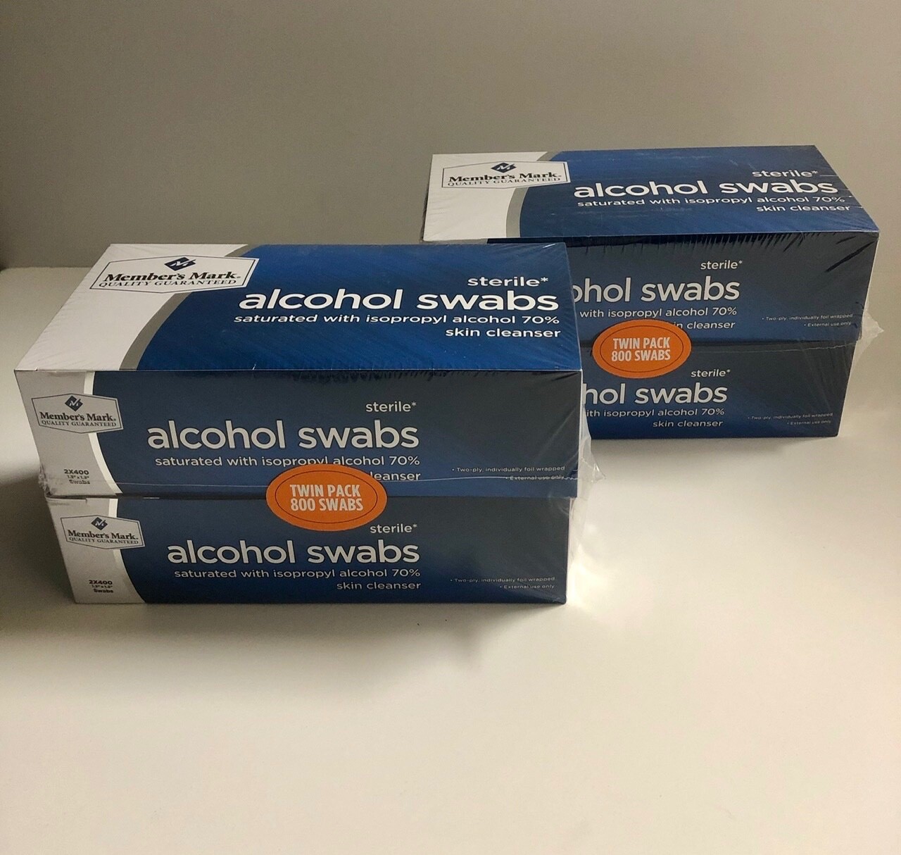 New 1600 ct (2x800ct) Member's Mark Alcohol Swabs 