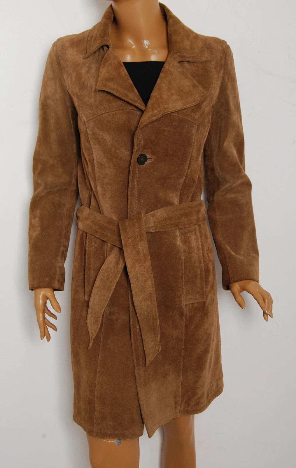 SAINT LAURENT (YSL) Cappotto trench donna marrone Yves Saint Laurent scamosciato cintura casual taglia FR 36