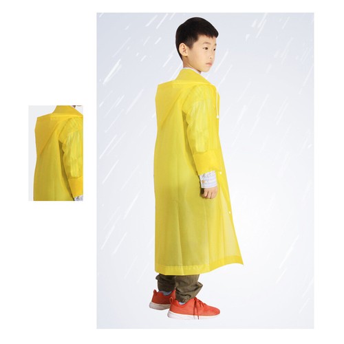 Portable Student Disposable Waterproof Drawstring Hooded Buttons Raincoat Poncho - Picture 5 of 16