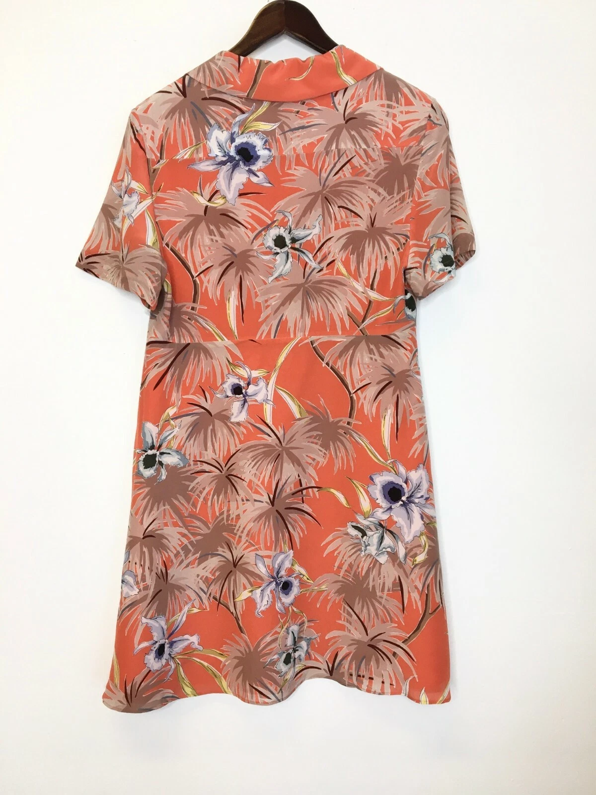 ? Camicia Abito VALENTINO arancione stampa floreale crepe de chine colletto A Line 8 IT44