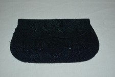 VINTAGE Japan Blue BEADED CLUTCH PURSE -metal Snap EUC