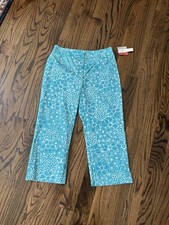 Croft  Barrow Capri Women  s Stretch Teal Blue Floral Print Pants Size 10 NWT