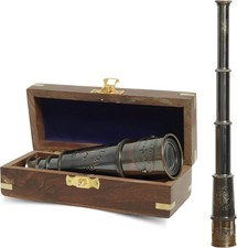 1920 Dollond London Brass Maritime Vintage Working Telescope, with Wooden Box