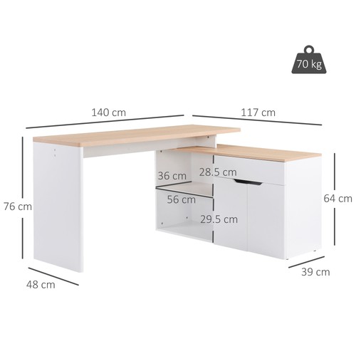 HOMCOM Scrivania Angolare con Piano Estraibile e Libreria color Legno e Bianco - Foto 4 di 10