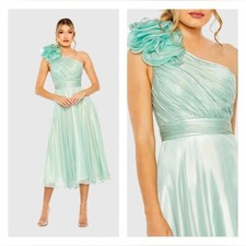 Mac Duggal ROSETTE ONE SHOULDER Floral Appliqued Formal Dress Sage Green 70173 4