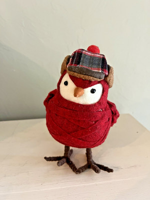 Target Spritz Featherly Friends Red Bird Figure Plaid Earflap Hat 2013 7''