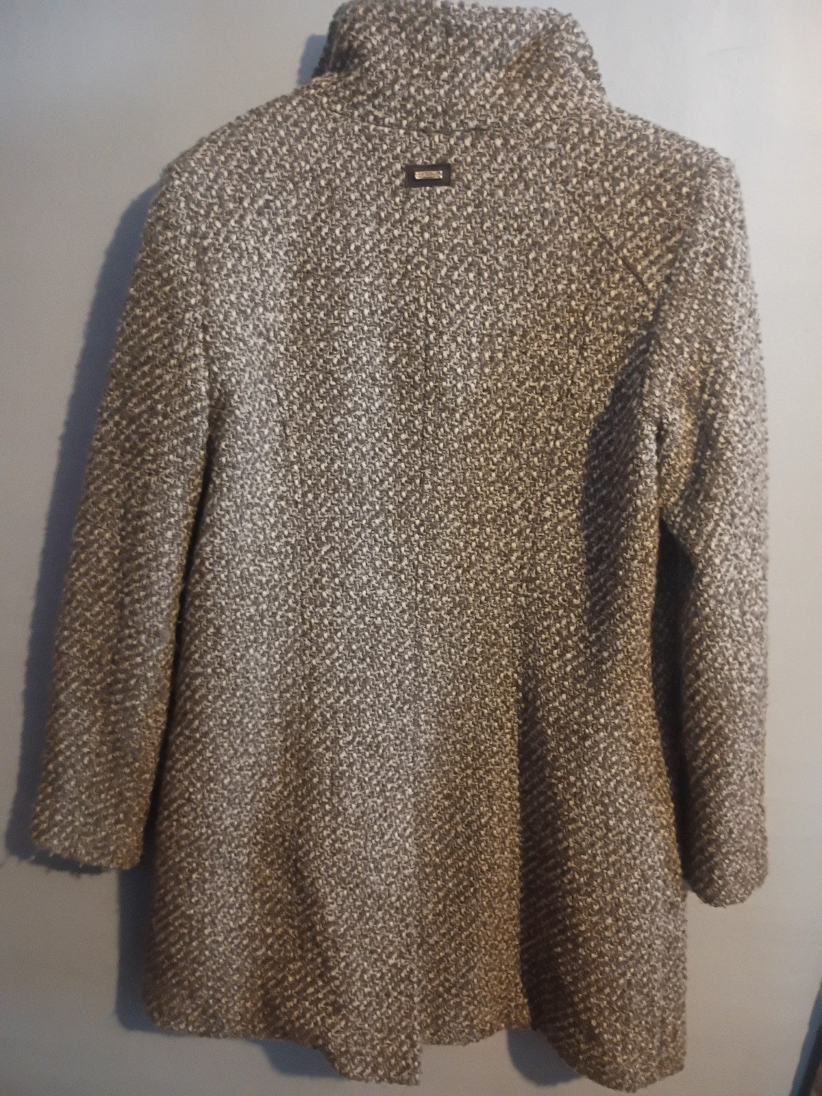 Calvin Klein Wool Tweed Blend Coat Faux Leather Trim Women Medium Brown Beige  thumbnail 8