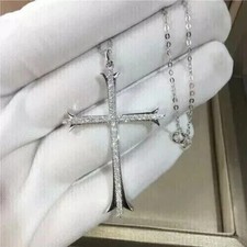2.50Ct Round Cut White Moissanite Men's Cross Pendant 14k White Gold Plated