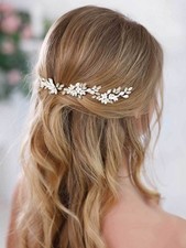 White Flower Wedding Hair Pins 3 PCS Set Gold Rhinestone Bridal Hair Piece