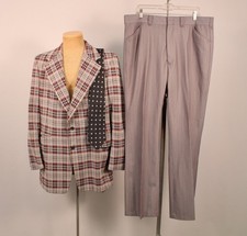 Mens VTG 70s Red White  Blue 2 PC Polyester Leisure Suit W Tie Sz L 1970s Disco