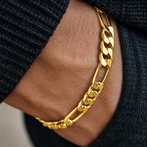 Authentic Men 14K Gold Plated Figaro Bracelet 12mm 8 Inch Hip Hop Bling Miami Link Chain