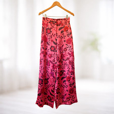 NWT Pink Floral Satin High Waisted Wide Leg Palazzo Pants S Boho Cruise Cottage