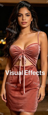 Final sale Women's Pink Velvet Bodycon Dress Sweetheart Neck Cut-Out Bow Straps