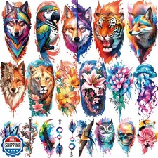 77 Sheets Temporary Tattoo, 17 Sheets Half Arm Flower Lion Tiger