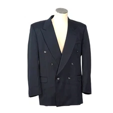 VTG Canali 44L Blazer Sport Coat Double Breasted Blue Black Designer Office EUC