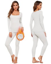Women's Thermal Underwear Set Long Johns Fleece Lined Base Layer Long Sleeve ...
