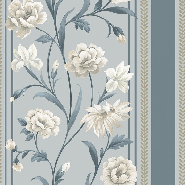 Belgravia Raya Floral Tapete Moderne Paneeloptik Blau Creme 758 Neu Waschbar-image