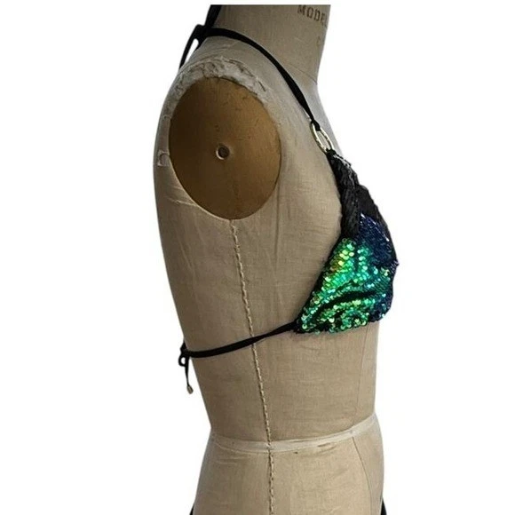 Blusa de biquíni Beach Bunny Siren lantejoulas XL lantejoulas móveis para preto sólido - Imagem 4 de 4