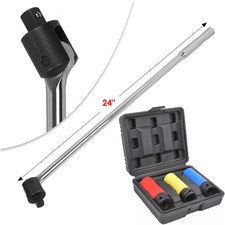 24" inch 1/2" Drive Breaker Bar + 3 Impacted Metric Alloy Wheel Nut Sockets UK
