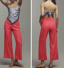 NWT Anthropologie Maeve The Colette Wide-Leg Cropped Linen Pants, Size 28